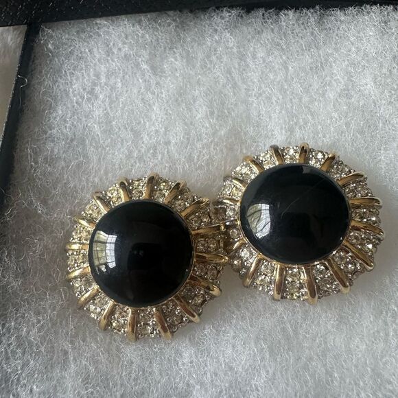 St John Elegant Black and Gold Vintage Earrings - Picture 1 of 5